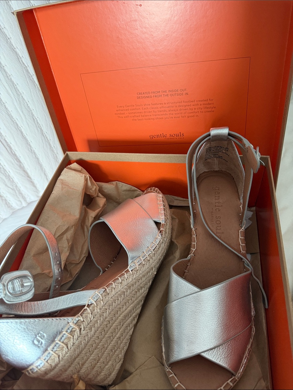 gentle souls Silver Metallic Espadrille Sandals